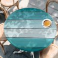 thumbnail image 3 of Round Table Cover 45-54 Inch Teal Turquoise Waterproof Reusable Table Cloth Round Fitted Vinyl Tablecloth with Elastic Edged for Parties Outdoors, Farmhouse Abstract Gradient Wooden Plank, 3 of 9