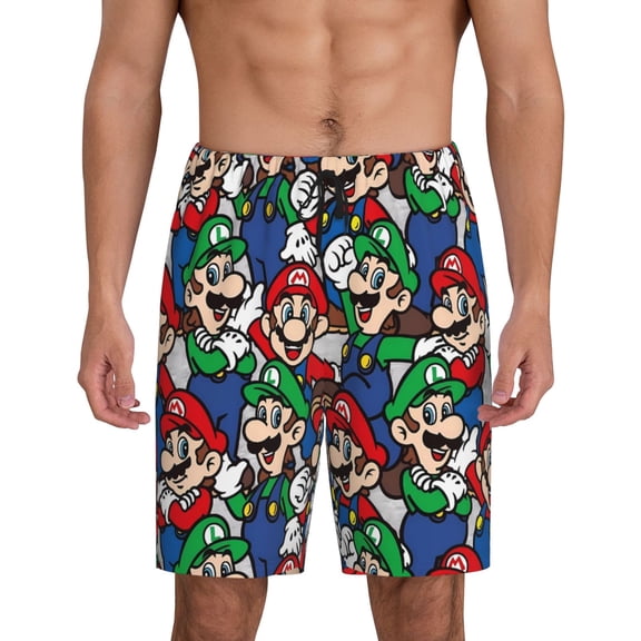 Saiise Mario Pattern Pajama Shorts Mens Pajama Bottoms for Men Pjs Lounge Sleep Shorts with Pockets(S-4XL)