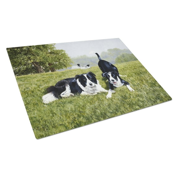 Carolines Treasures FRF0014LCB Lets Play Border Collie Glass Cutting Board Large, 12H x 16W, multicolor