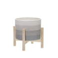 thumbnail image 1 of Sagebrook Home 8" Ceramic Planter W/ Wood Stand, Beige Mix, 1 of 1