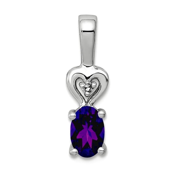 925 Sterling Silver Polished Amethyst and Diamond Pendant Necklace 16x5mm Wide Pendant for Women