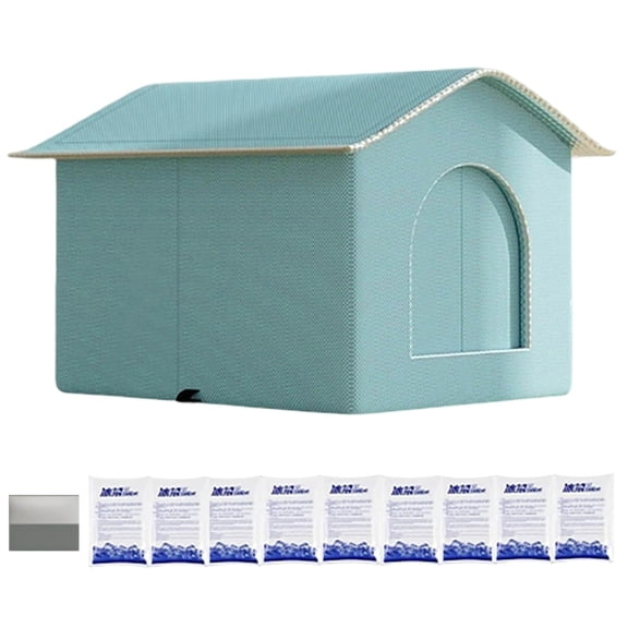 Nnndbs Cooling Pet House for Summer, Portable Air Conditioned Cat & Dog Shelter with 6 Ice Packs & Aluminum Foil Insulation, Breathable Outdoor Indoor Kennel`