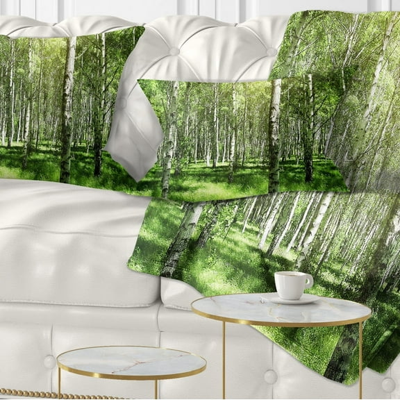 Designart Beautiful Birch Grove - Landscape Printed Throw Pillow - 12x20