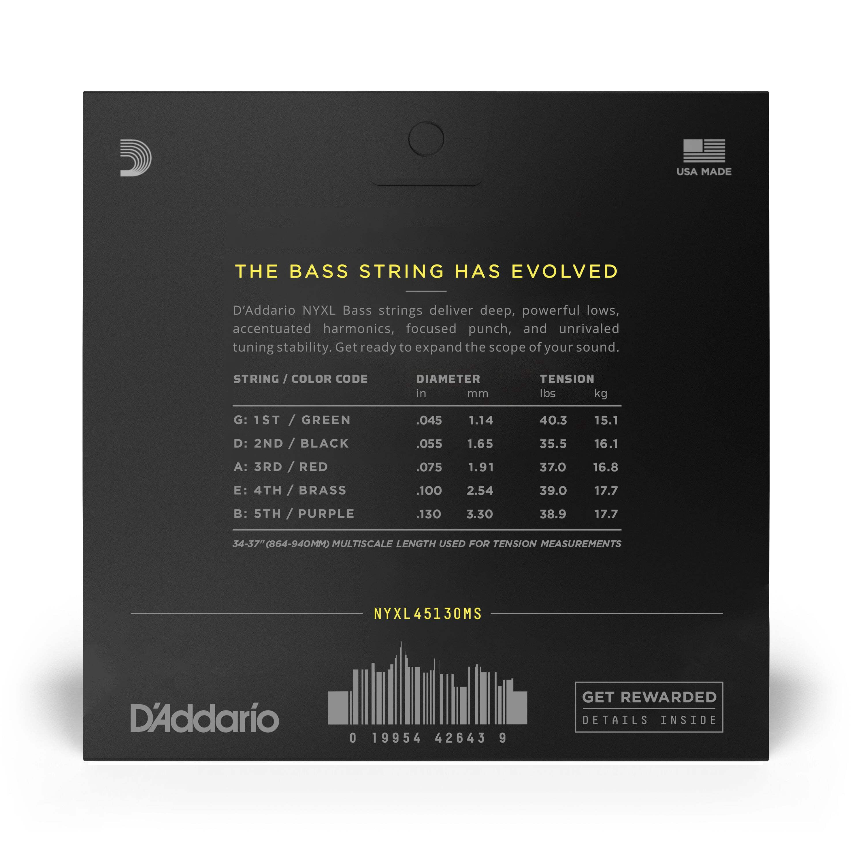D'Addario NYXL Multi-Scale 5-String Bass Guitar Strings Regular Light (45 - 130)