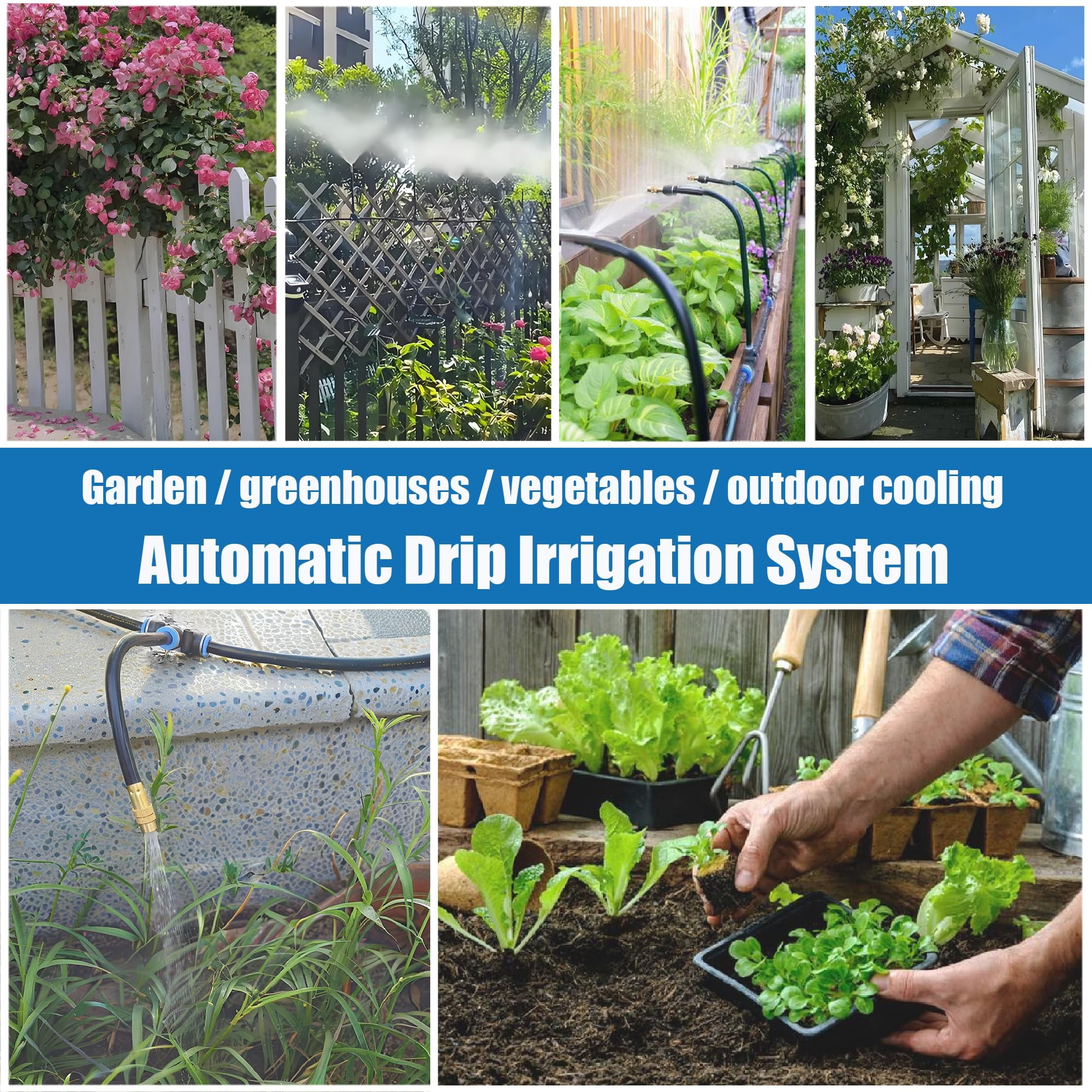 Drip Irrigation System-50ft 1/4" Garden Watering System With 16pcs Copper Nozzles  360° Curved Automatic For Garden/lawn/greenhouse/raised Beds/outdoor Plants