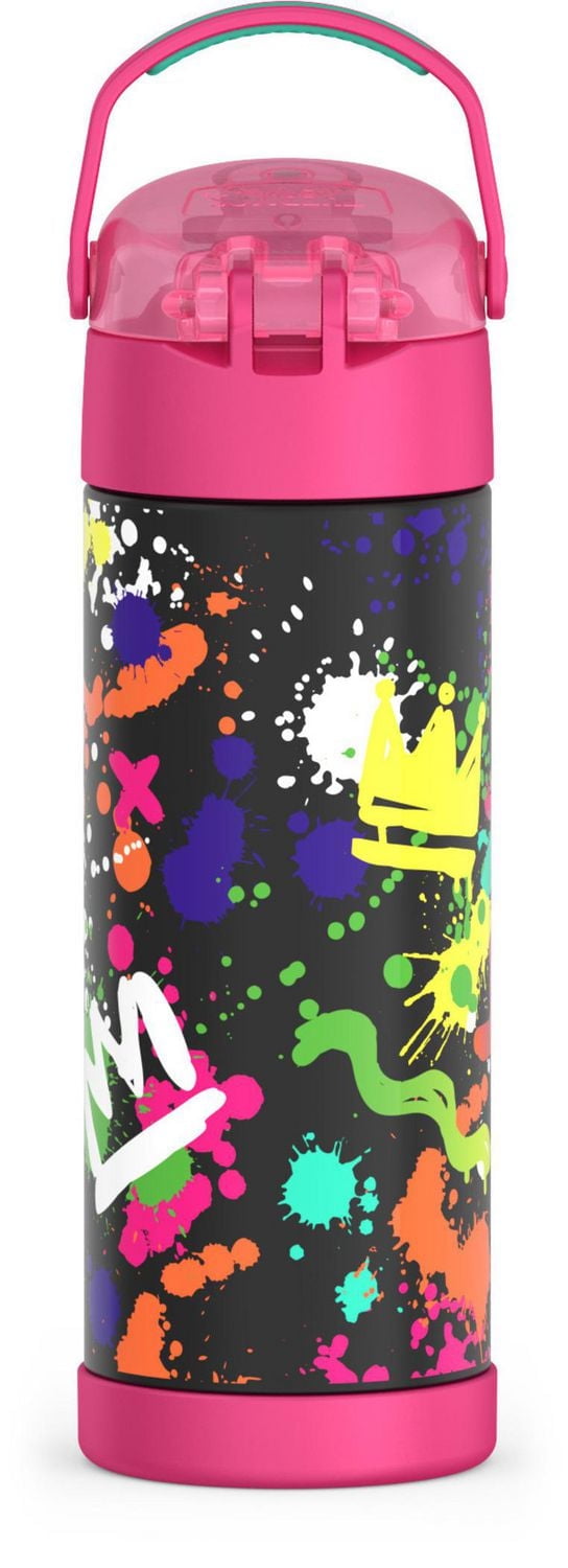 Thermos Kids Stainless Steel Vacuum Insulated Funtainer Water Bottle with Spout Lid, 470 ml, Grafitti Pink