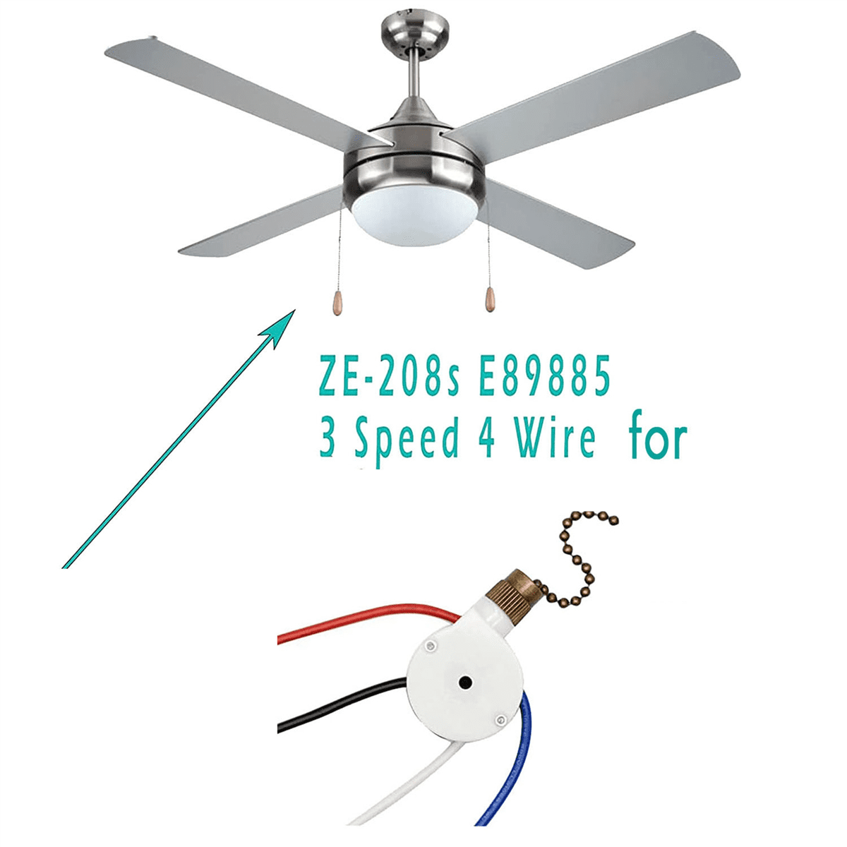 2PCS Ceiling Fan Lights Switch ZingEar ZE208S E89885 3 Speed 4