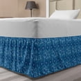 thumbnail image 1 of Luau Bed Skirt, Polynesian Nature Inspired Blue Art Pattern with Floral Motifs and Swirls, Elastic Bedskirt Dust Ruffle Wrap Around for Bedding Decor, 4 Sizes, Petrol Blue Dark Blue, by Ambesonne, 1 of 2