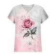 thumbnail image 5 of ZQUUVOU Womens 2025 T-Shirts Casual Printed Floral Short Sleeved V-Neck Tops(D-Pink,2XL), 5 of 5