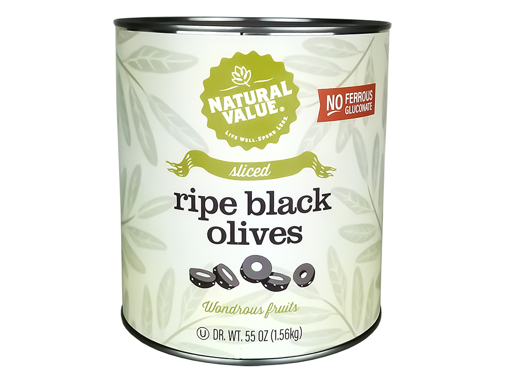 Natural Value 55oz. Food Service Size SLICED Black Olives / 6ct. case