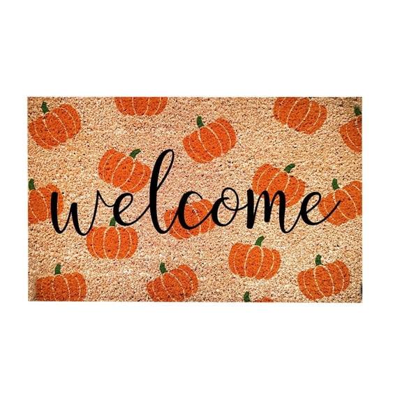 Fall Pumpkin Welcome Doormat – 23.6x15.7 Inch Natural Coir Entrance Mat, Non-Slip Rubber Backing, Durables Dirt Trapper for Front Door, Indoor Outdoor Thanksgiving Halloween Home Decor,1Pc