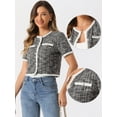 thumbnail image 2 of DARING DIVA Women's Short Sleeve Tweed Jacket Crew Neck Button Front Cropped Cardigan M Black, 2 of 6