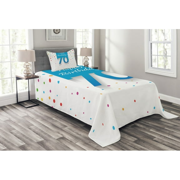 Ambesonne Birthday Quilted Bedspread Set 2 Pcs, Dots Happy Birthday, Twin Size, Multicolor