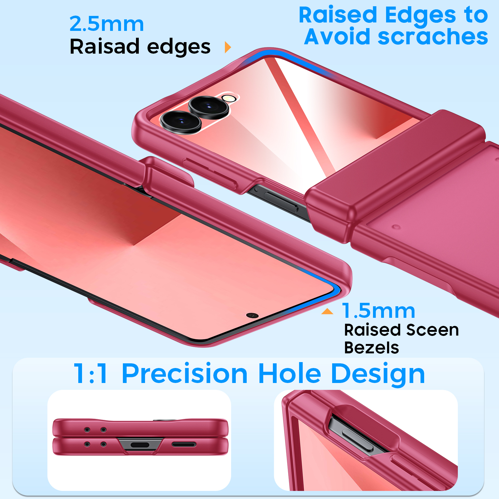Vizvera for Samsung Galaxy Z Flip 7 Case with Hinge Protection,Screen Protector,Ultra-Thin Skin Feel Translucent Frosted, Wireless Charging,Shockproof Cover-Rose Red