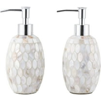 WHOLE HOUSEWARES | Glass Mosaic Hand Soap Dispenser for Bathroom | Lotion Bottle for Kitchen, Bathroom with Chrome Plated Plastic Pump |14 Ounce Set of 2 (Turquoise)