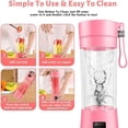 thumbnail image 3 of Licuadora portátil mini para batidos y licuados, recargable por USB, 380 ml, taza exprimidora de frutas para viajes con 6 cuchillas, 3 of 4