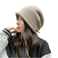 thumbnail image 4 of Xfvqtps Womens Beanie Knit Cuffed Solid Color Fashion Stretch Adjustable Drawstring Thick Windproof Coldproof Warm Outdoor Fall Winter Soft Skull Cap Khaki, 4 of 8