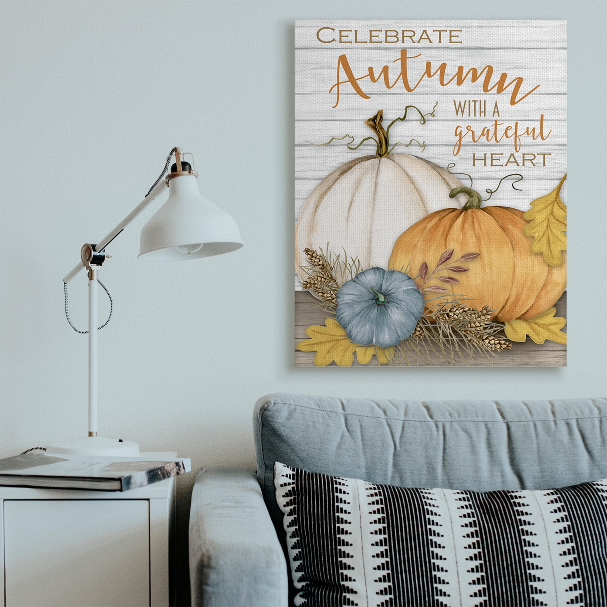 Stupell Industries Celebrate Autumn Phrase Rustic Farm Harvest Landscape Painting Gallery Wrapped Canvas Art Print Wall Art, 36 x 48