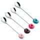 thumbnail image 3 of EeaseMX 4 cucharas de postre de acero inoxidable con forma de donut, para café, té y helado (rosa, marrón, azul y rojo), 3 of 7