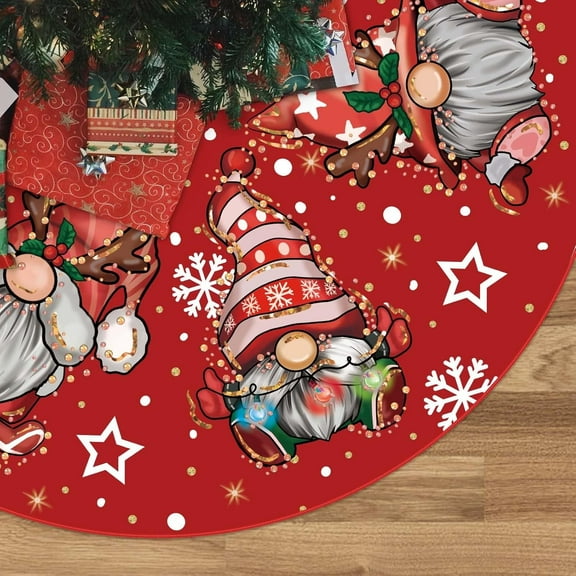 Christmas Tree Skirt Red Tree Skirt Glitter Gnomes Snowflake Xmas Winter Tree Skirt 48 Inch for Red Christmas Indoor Outdoor Decorations
