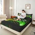 thumbnail image 4 of Castle Fairy Gradient Gamepads 3pcs Twin Sheet Sets,Geometric Hexagon Twin Fitted Sheet,Green Yellow Stripes Breathable Flat Sheet,Super Cozy Video Game Room Decor, 4 of 7