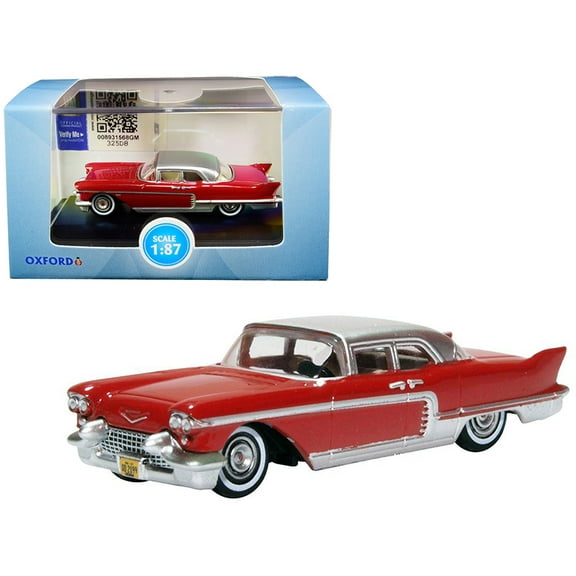 1957 Cadillac Eldorado Brougham Dakota Red with Silver Metallic Top 1/87 (HO) Scale Diecast Model Car by Oxford Diecast