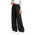 thumbnail image 4 of NAISIBABY Girls Sweatpants, with Pockets Wide Leg Dstring Kids Baggy Lightweight Casual Pants Black Size 14, 4 of 6
