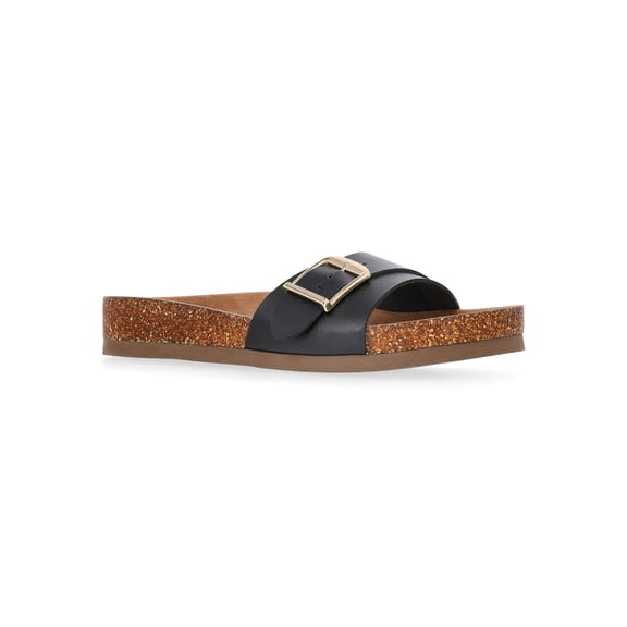 Time and Tru Women's One Buckle Footbed Slide Sandals
