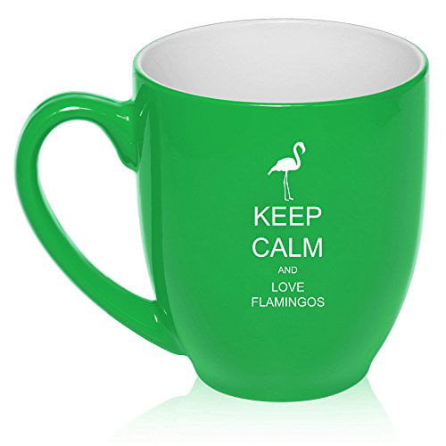 16oz Bistro Mug Ceramic Coffee Tea Glass Cup Keep Calm and Love Flamingos 