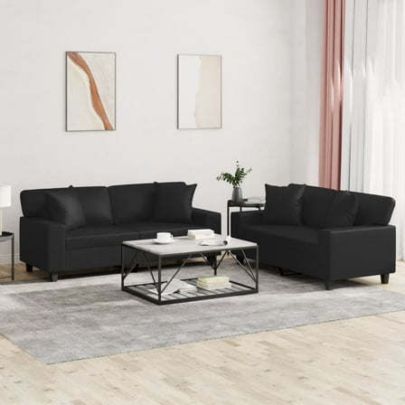 vidaXL 2 Piece Sofa Set with Pillows Black Faux Leather