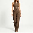 thumbnail image 2 of Women's 2 Piece Business Casual Outfits Striped Button Up Sleeveless Tank Tops with Pants Comfy Set Khaki L(L), 2 of 8