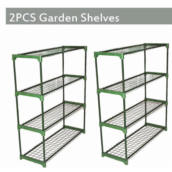 4 Tier Garden Greenhouse Steel Staging Shelving Plant Stand Garden Shelving Unit Garage Storage Racking, 2 Pack Plant Racks,Dark green