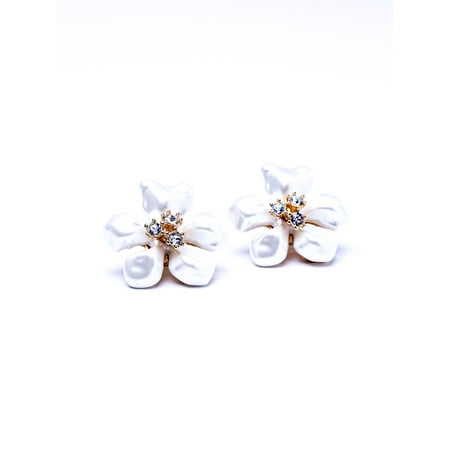 White Pearl Flower Clip Earrings