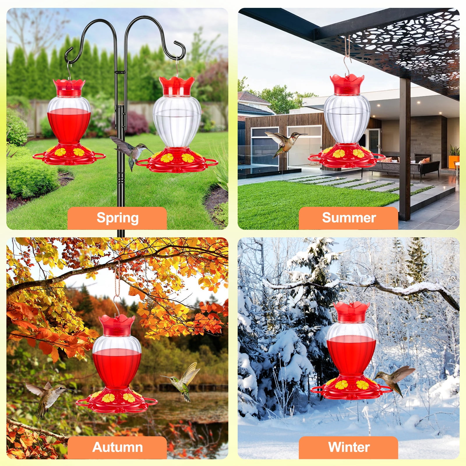 Hummingbird Feeder for Outdoor Hanging, 20 OZ Humming Bird Nectar Feeder with 5 Bee Guard Feeding Ports & Built-in Ant Moat, Bird Feeder for Outside