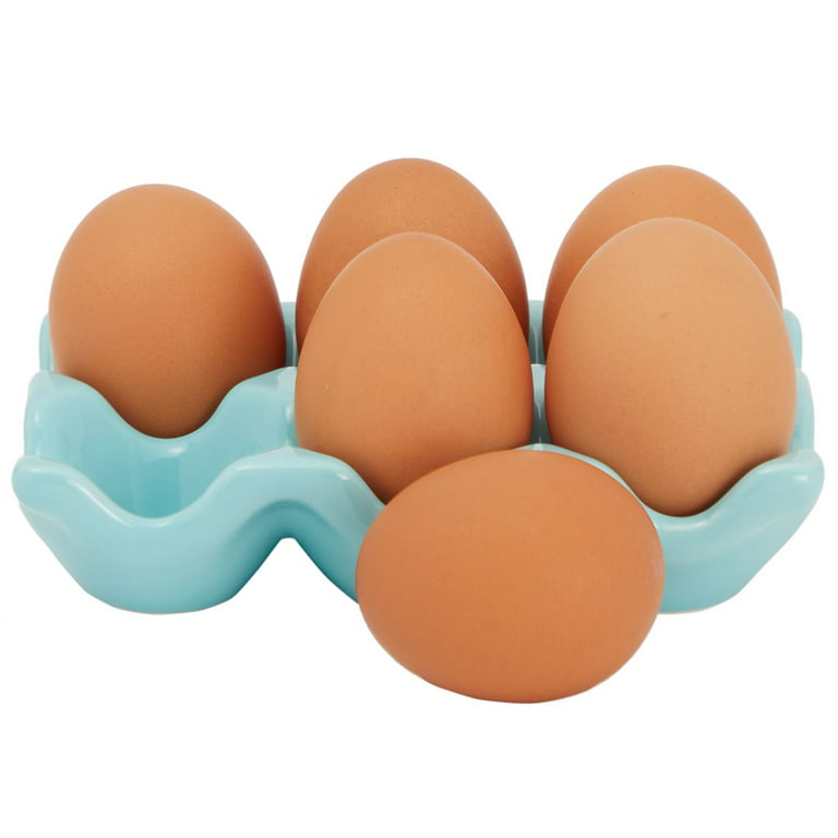 Bealuffe Ceramic Egg Holder Egg Tray Porcelain Fresh Egg Holder for Fridge  Countertop Kitchen Storage Half Dozen 6 Cups (White)