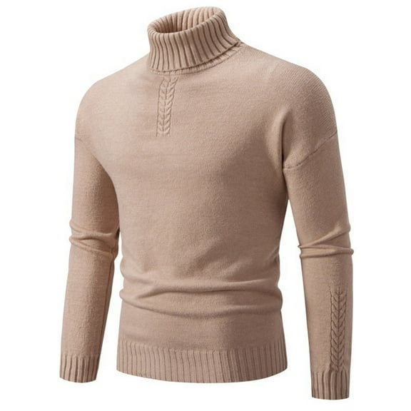 GBSYEWXS Men Pullover Sweaters Soft Long Sleeve High Neck Pullover Solid Color Gentleman Beige Sweater