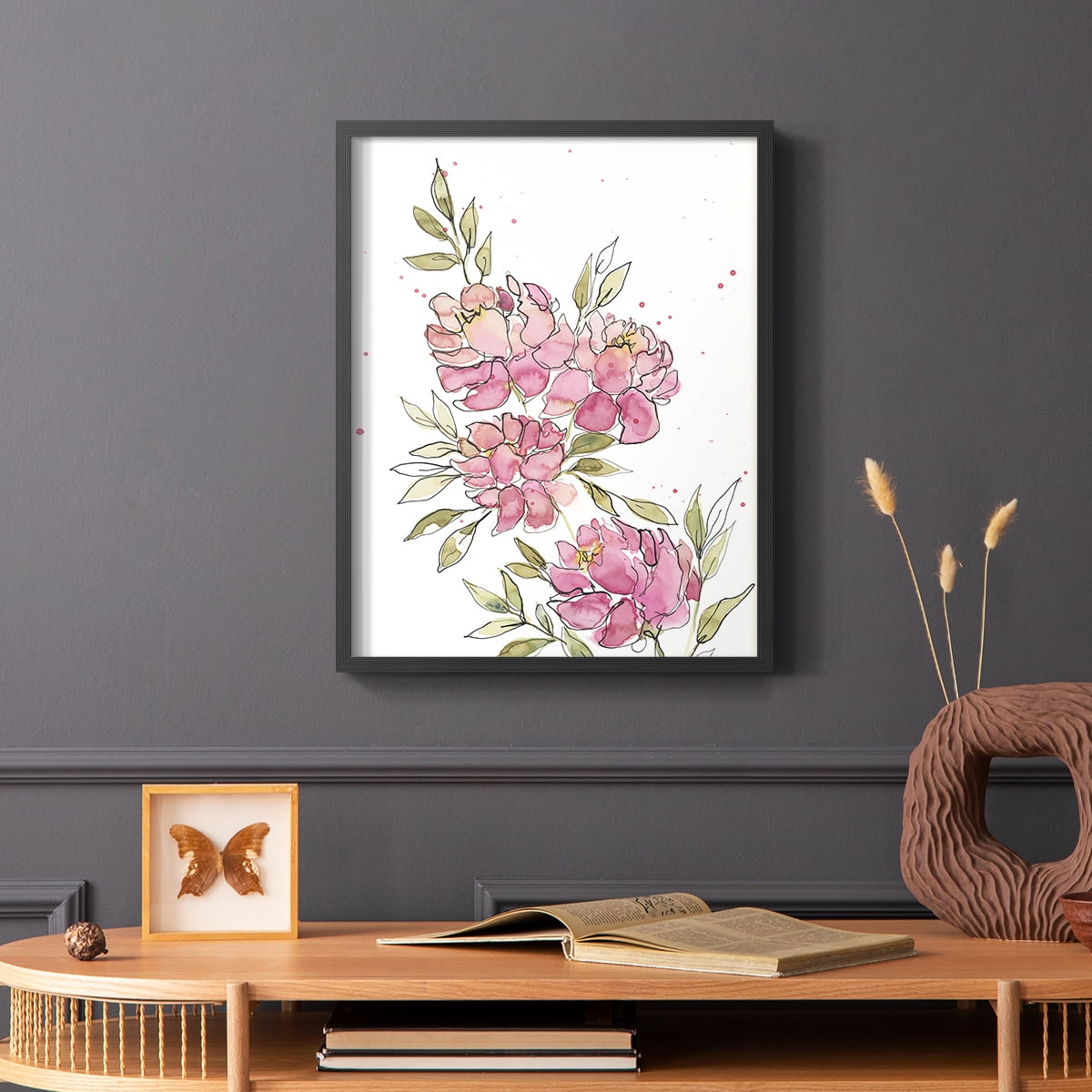 Watercolor Blooms I Framed Print in Black Solid Wood 16 x 20 Framed Print