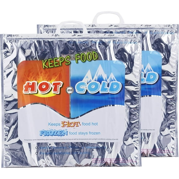 Superio Hot and Cold Insulated Bags for Food Delivery, Grocery Shopping Bags, Food Storage for Hot and Frozen Food for Travel, Disposable Cooler Bag, Reinforced Thermal Lunch Bag (2, 16"x5.5"x19")