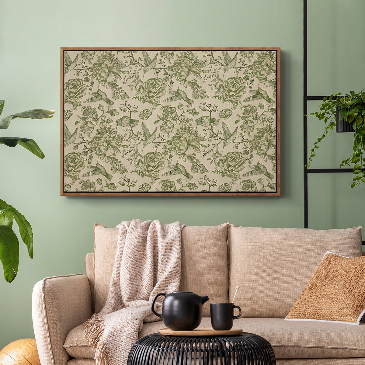 Vintage Abstract Print-I Framed in Walnut Wood Gallery Wrapped Canvas 27 in. x 41 in.