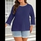 thumbnail image 5 of Blusas de 3/4 para Mujer, Elegantes, Informales, con Cuello Redondo, Holgadas y A , para Azul Agua M, 5 of 9