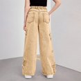 thumbnail image 5 of YunPes Girls Y2K Denim Pants Frayed Star Embroidered Wide Leg Pants with Elastic Waist Trendy Straight Leg Trousers Hip-Pop Streetwear, 5 of 6
