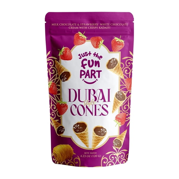 Just The Fun Part Dubai Style Waffle Cones – Peanut Butter, Bite-Size Crispy Mini Waffle Cones, Premium Belgian Chocolate Dessert Snack, Grab & Go Treat, 4.23 oz