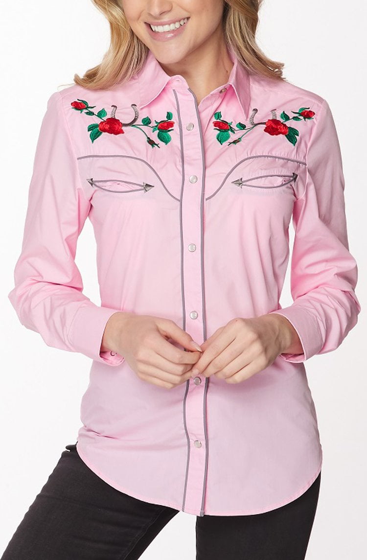 Womens Shirt Western Embroidered Long 