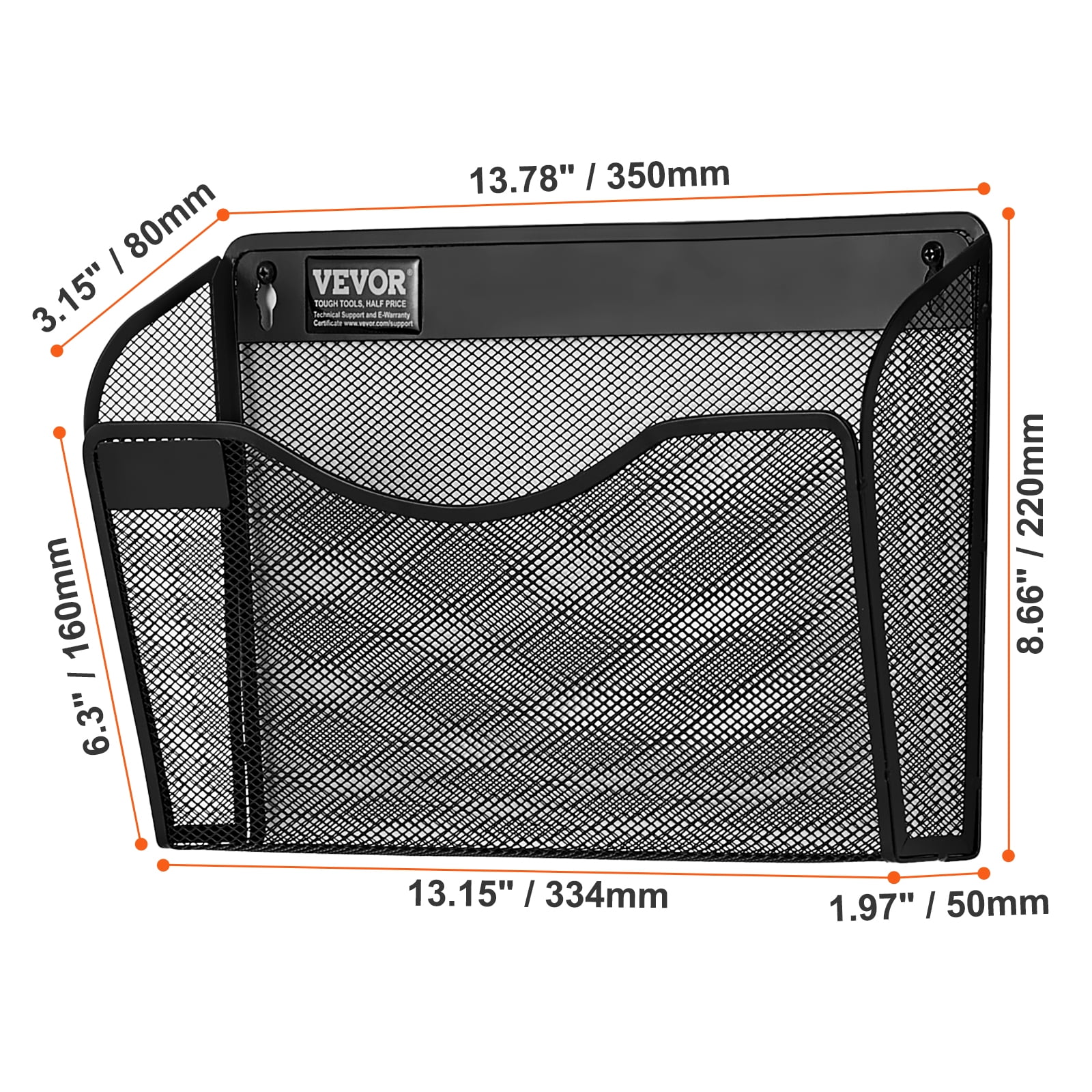 VEVOR File Wall Rack, Six-Piece 1 Pocket Mesh Wall File Holder, Wall Mounted Magazine Mail Paper & Document Storage Folder, Metal Wall File Organizer with Nametag Label, for Office Home & School
