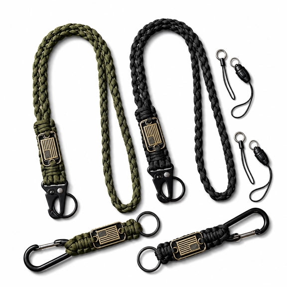 4 Pack Braided Nylon Paracord Lanyard Set, Utility Key Lanyard with Metal Clips, Long and Short Keychains for Outdoor Daily Use, Multi-Purpose Carry Accessory