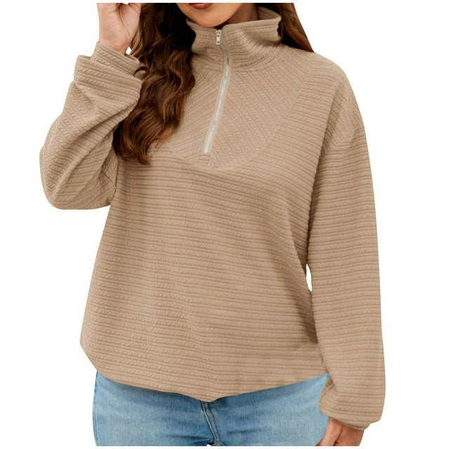 Timegard Half Zip Pullover Women High Neck Drop Shoulder Pullover Top Fall Casual Loose Sweatshirts