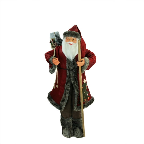 Northlight 48" Rouge et Brun Père Noël avec Bâton de Marche Debout Figure de Noël