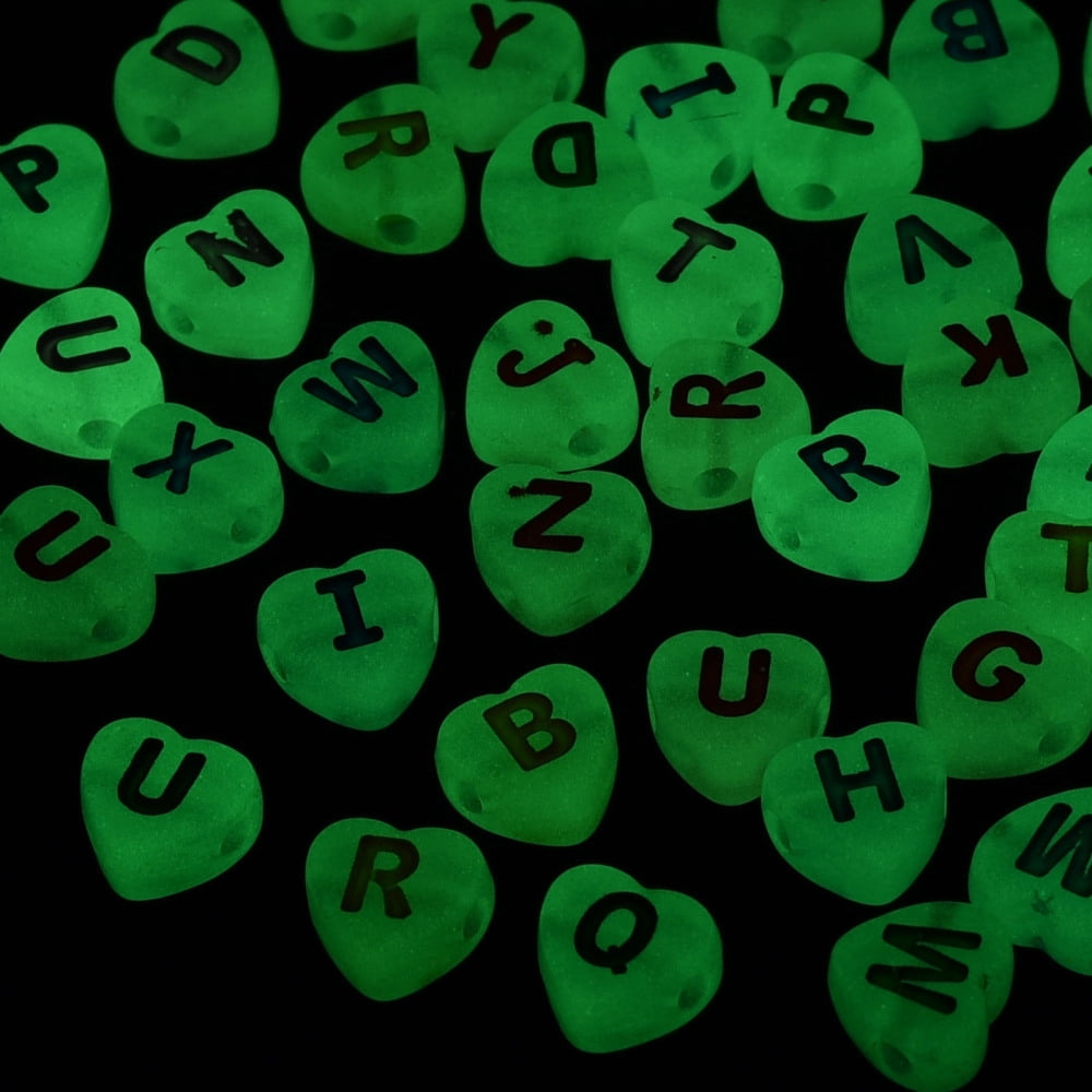 500gs Luminous Acrylic Beads Horizontal Hole Heart with Random Letters Mixed color 7x7x4mm Hole: 1.6mm about 3600pcs/500g