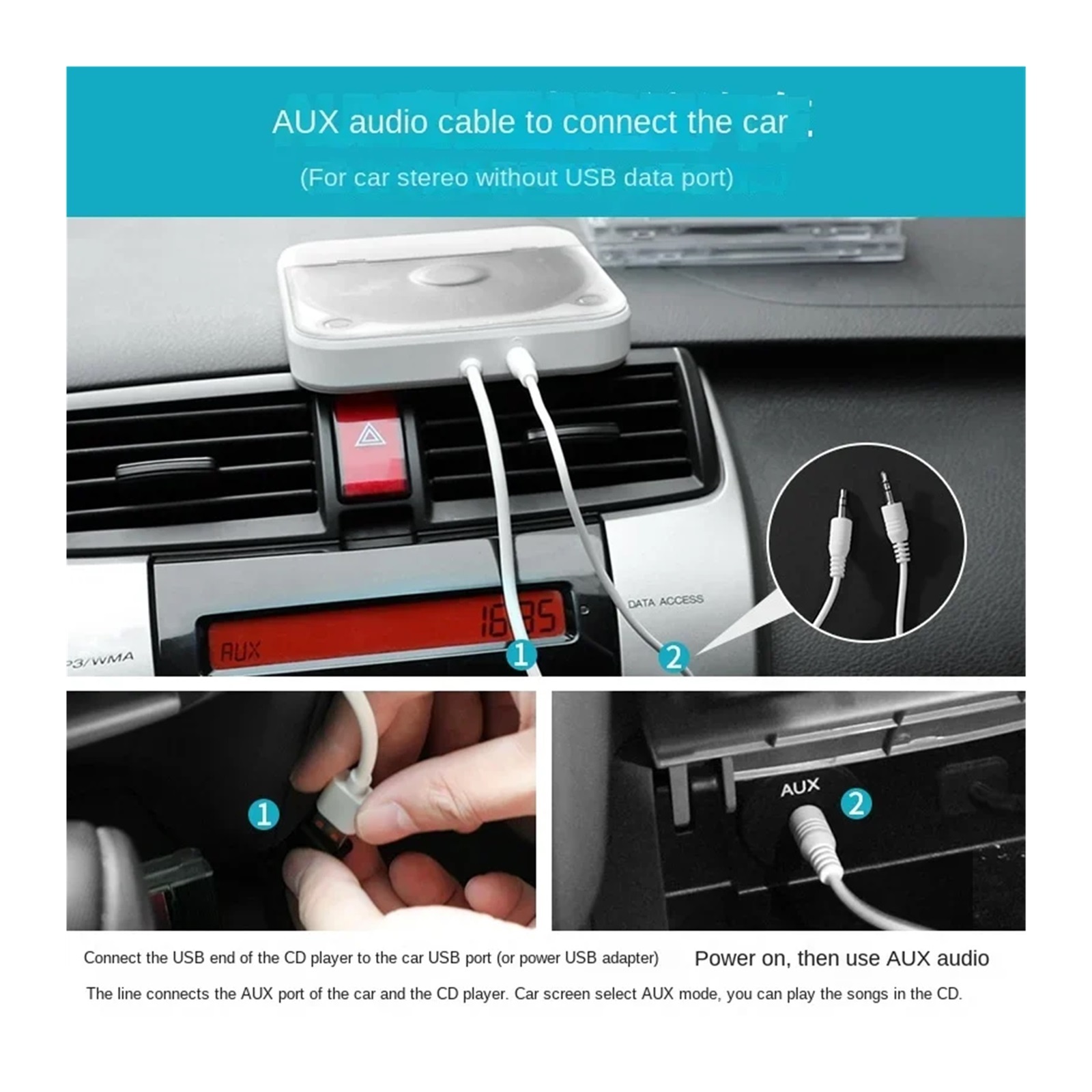 CD Player KC-606 External Car Player with USB/AUX Lossless Connection Portable CD Player