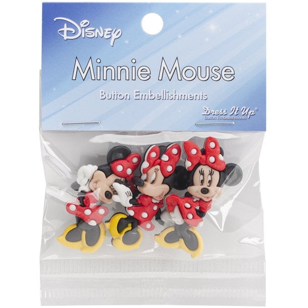Dress It Up Disney Buttons, Minnie Mouse Buttons, Craft & Sewing Fasteners, Red and Black, 3 Pcs.